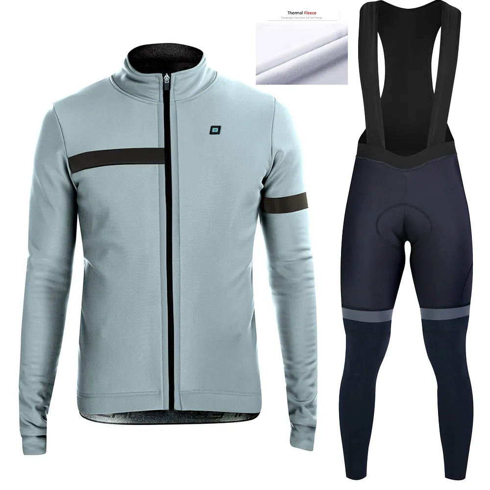 2022 BIEHLER Winter Thermal Fleece Cycling Jersey Bib Set Mad Ave. Cycles