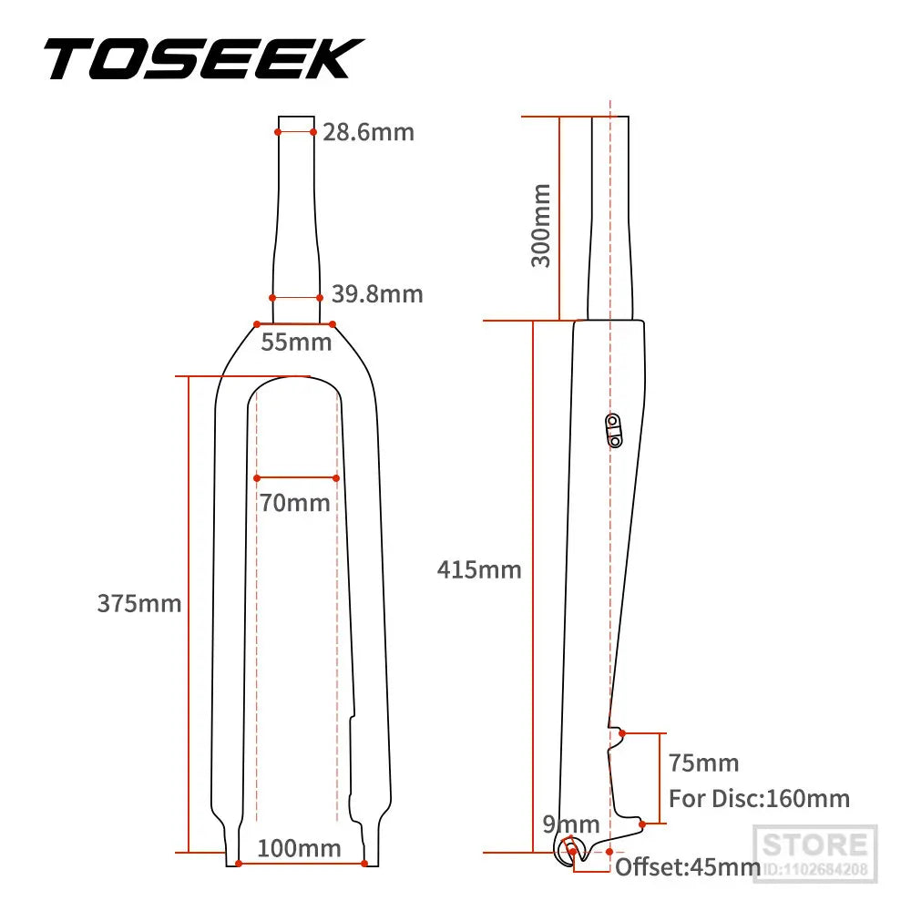 TOSEEK 520g Carbon Tapered MTB 29 Front Fork